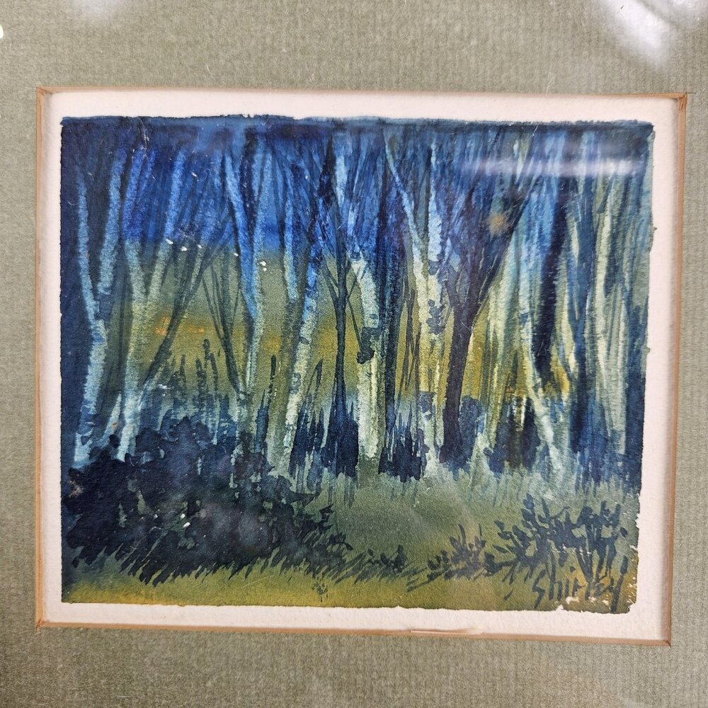 Vintage Forest Landscape Original Watercolor Painting Signed Shirley Framed 7x9 - Picture 5 of 13
